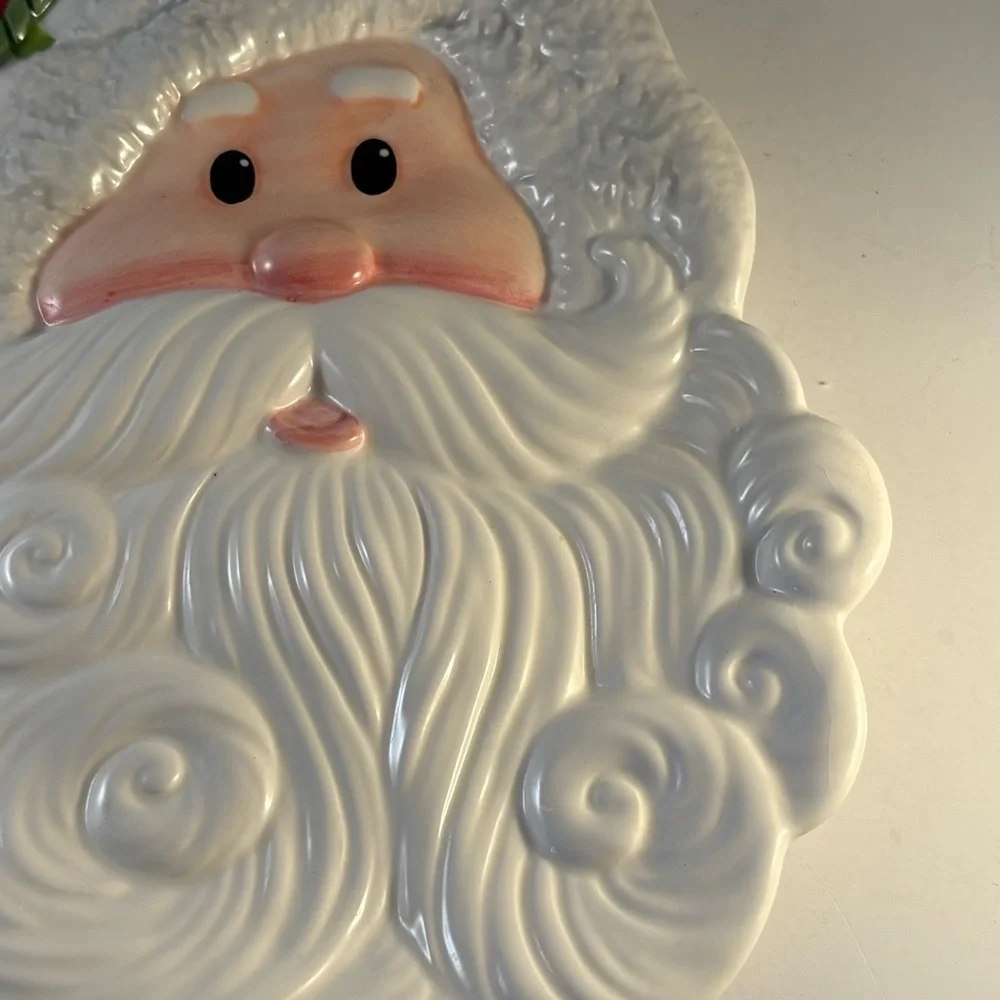 Fitz‎ and Floyd Santa Plate 9.5” Holiday Cheer White Red Christmas Santa Claus